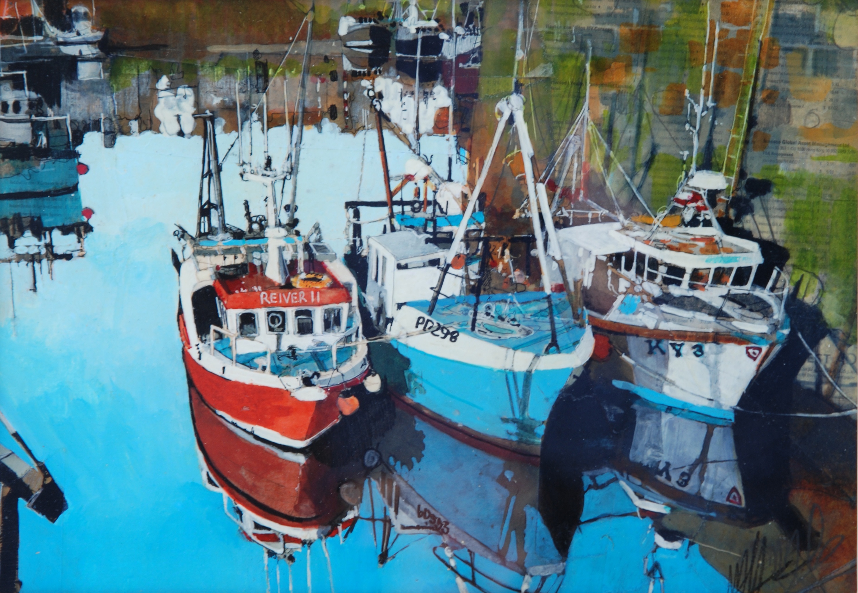 'Fishing Boats in Port, Scotland' by artist Malcolm Cheape